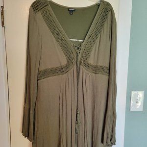 Lace-Up Skater Dress – Gauze Olive Green